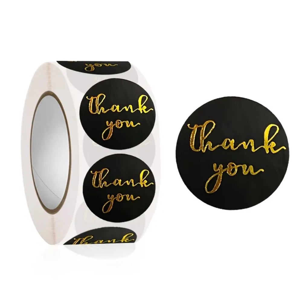 500 Black and Gold Thank You Stickers